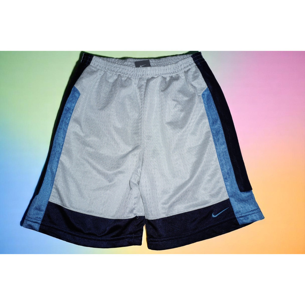 Nike Boys Mesh Athletic Shorts 7X Gray Navy Blue Swoosh Logo Made in Turkey